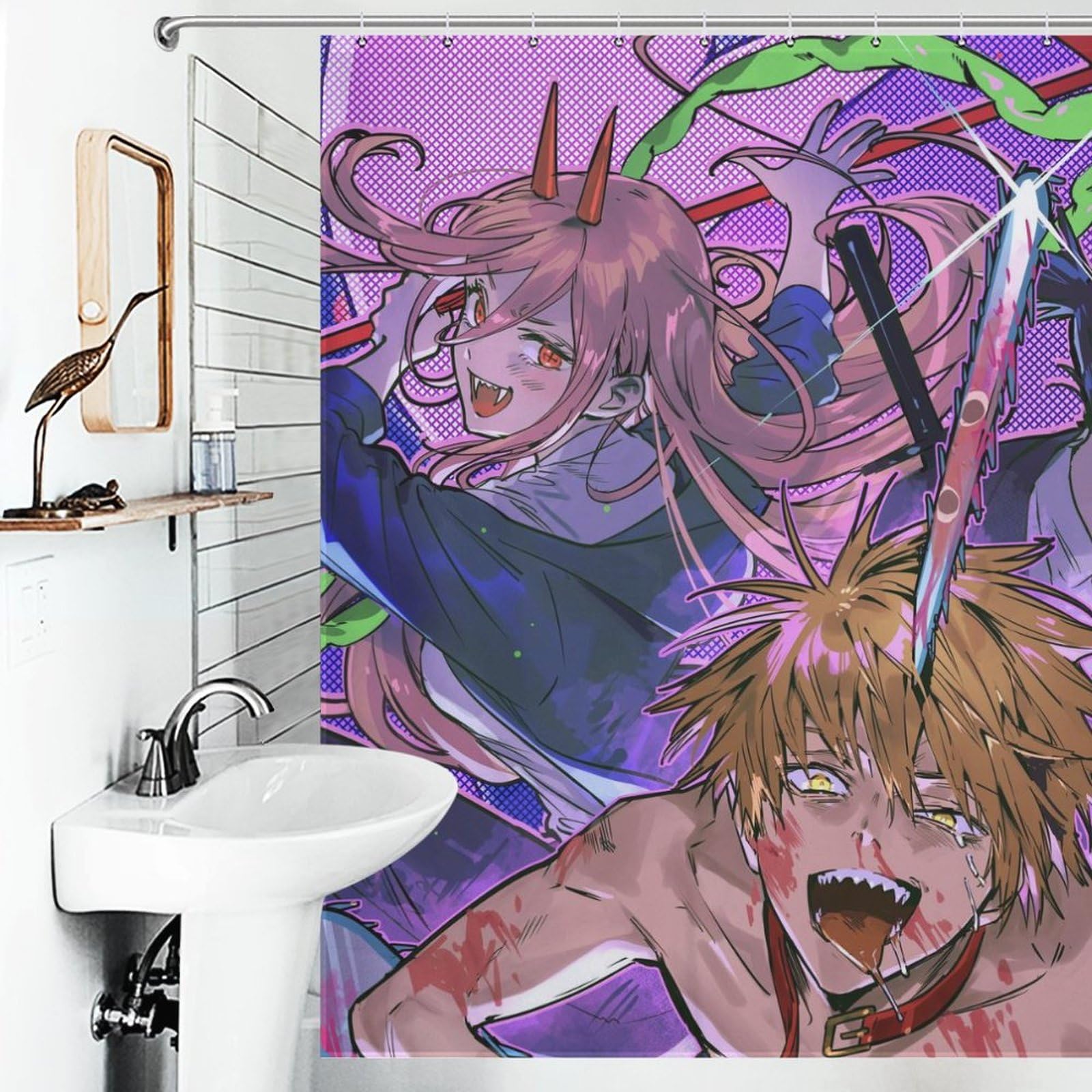 Amazon｜シャワーカーテン チェンソーマン デンジ パワー 秋 72x72Inch